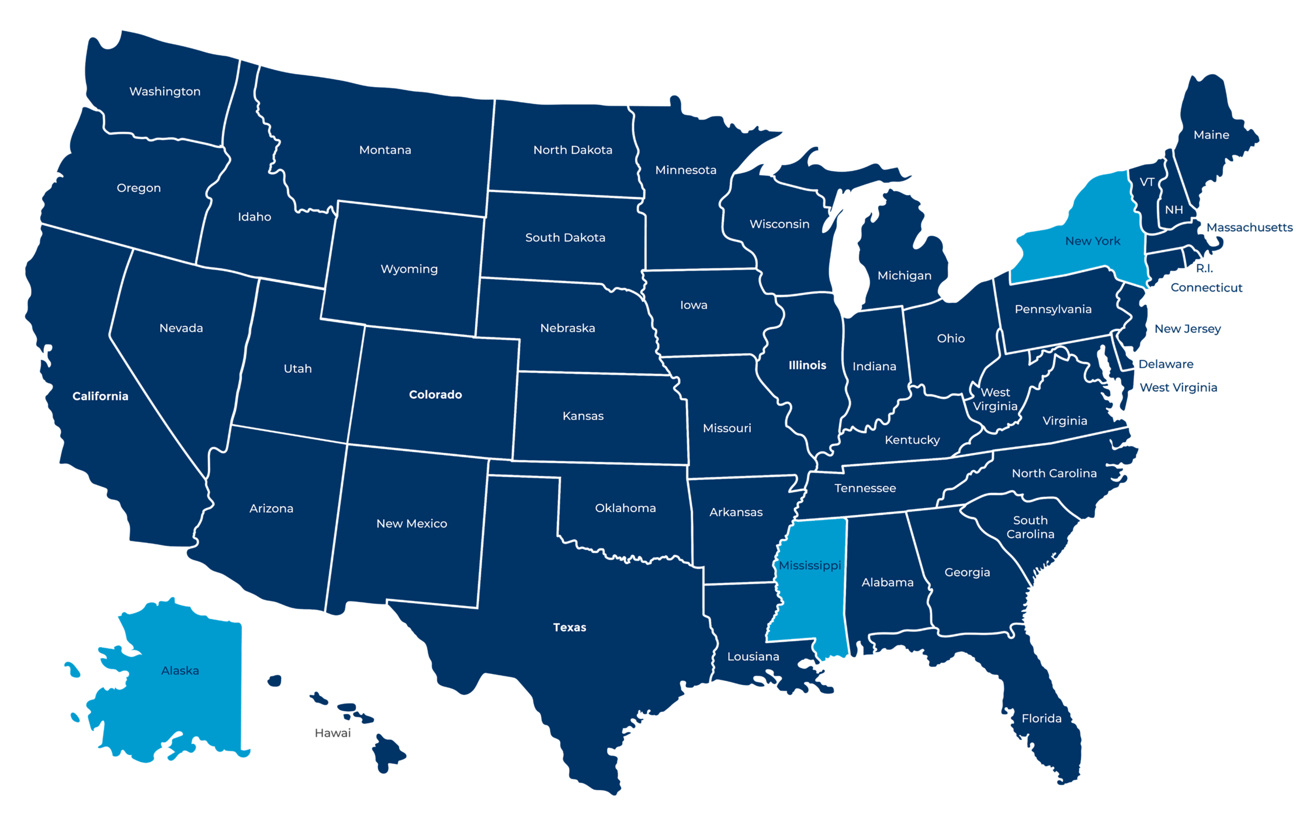 V.I.P. Mortgage state licensing map — home loans available across 47 states
